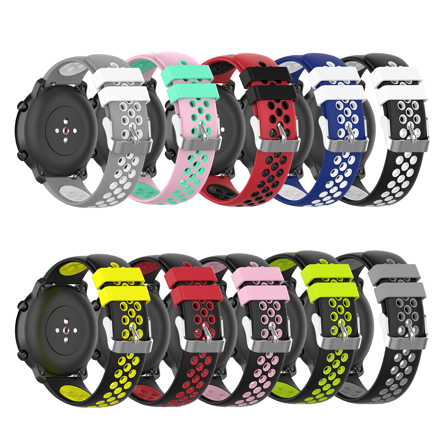 Bakeey-22mm-Two-color-Buckle-Strap-Stoma-Silicone-Replacement-Strap-For-Amazfit-GTR-47MM-1814094-2