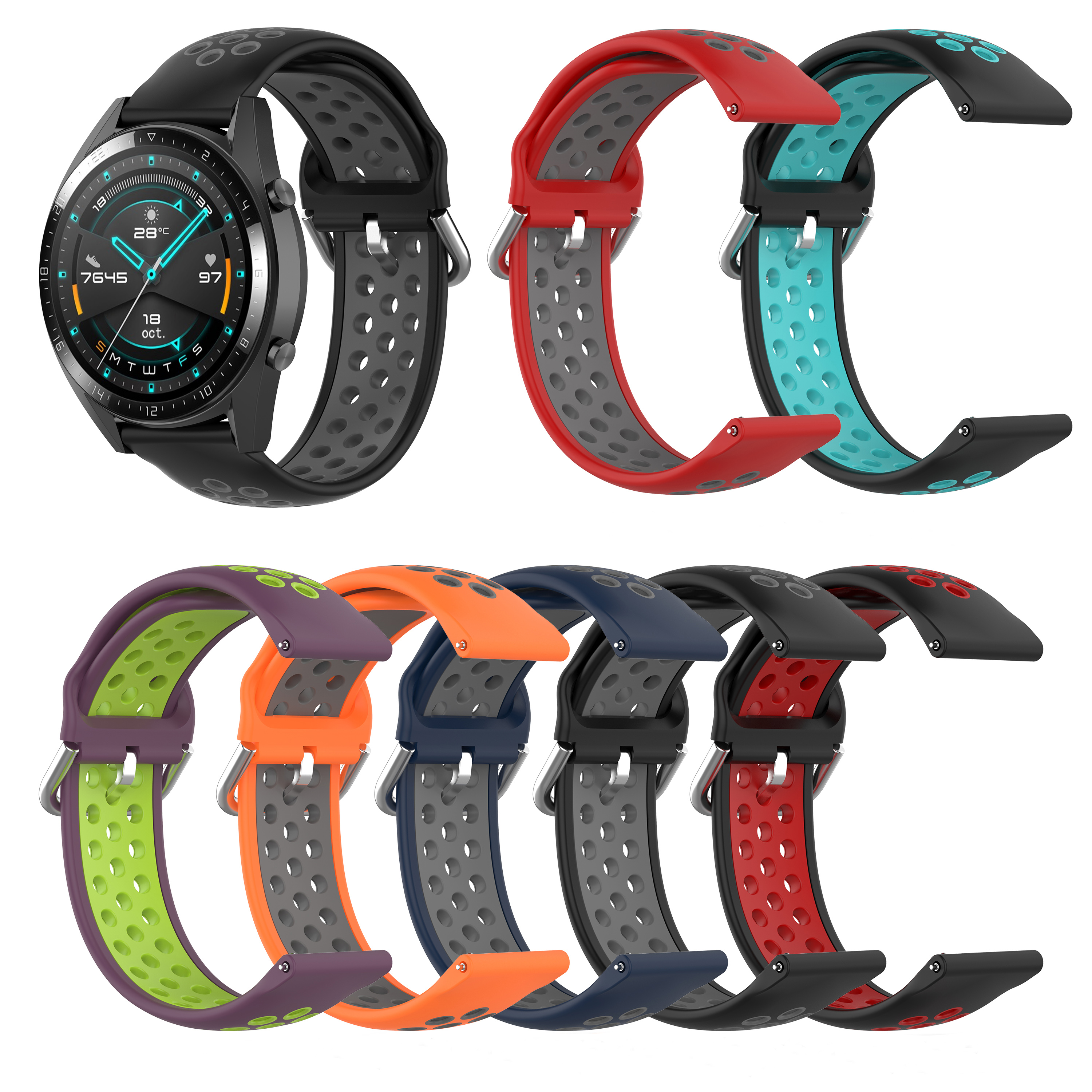 Bakeey-22mm-Two-color-Buckle-Strap-Stoma-Silicone-Replacement-Strap-For-Huawei-Watch-GT2-46MM-1815966-1