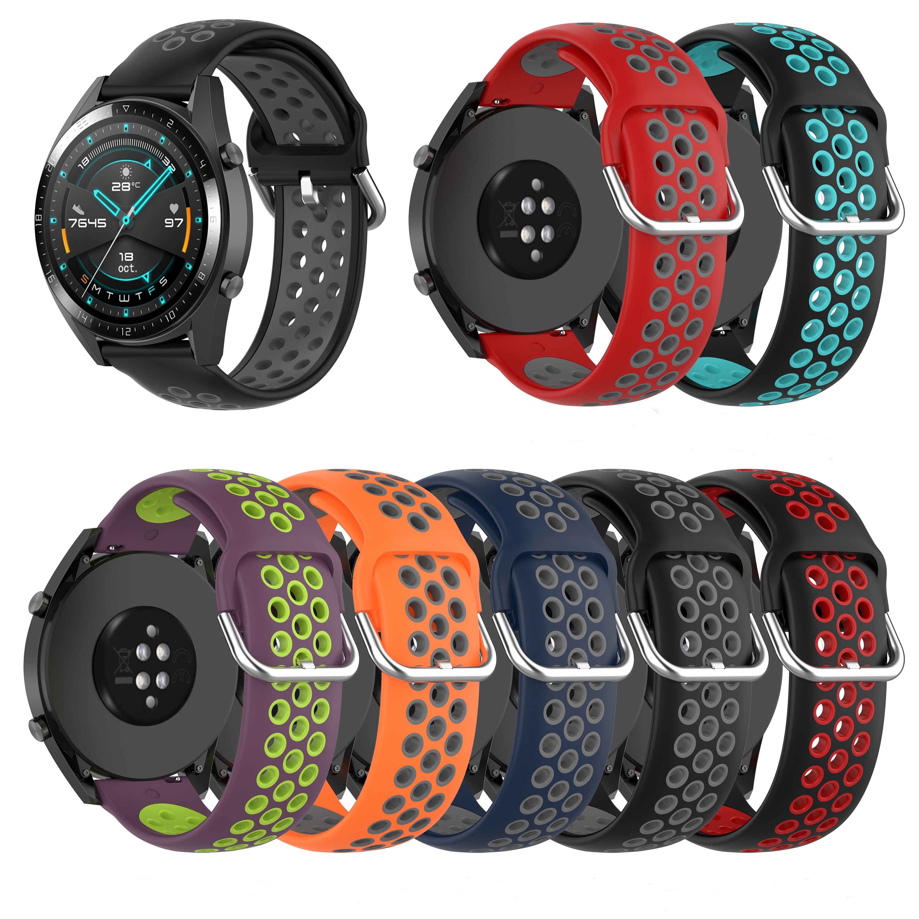 Bakeey-22mm-Two-color-Buckle-Strap-Stoma-Silicone-Replacement-Strap-For-Huawei-Watch-GT2-46MM-1815966-2