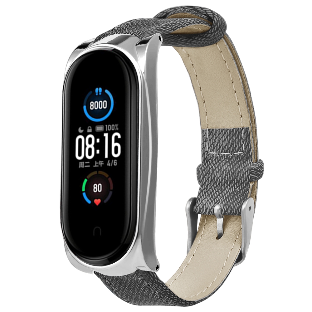 Bakeey-Buckle-Style-Denim-Pattern-Retro-Replacement-Leather-Strap-Smart-Watch-Band-For-Xiaomi-Mi-Ban-1719237-3