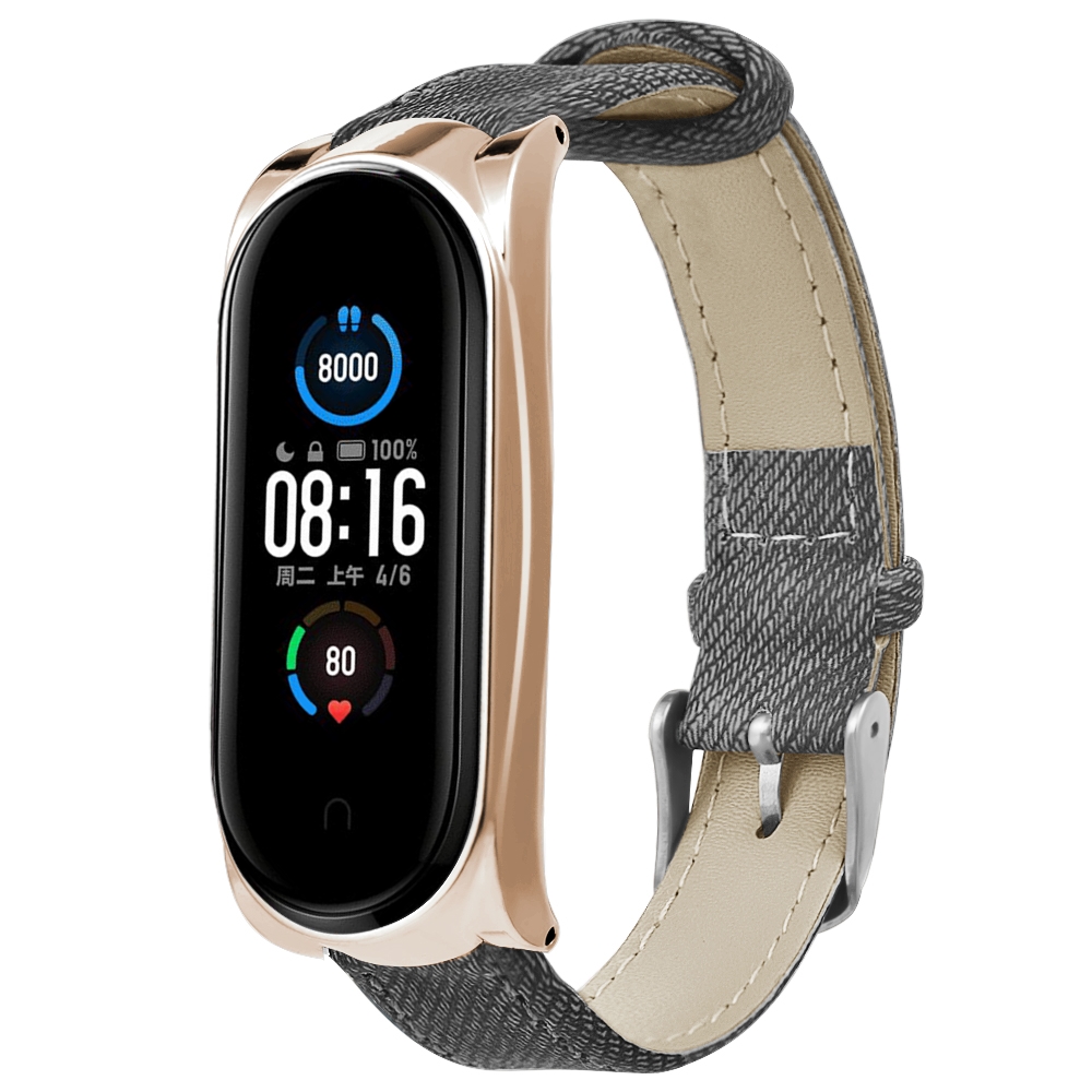 Bakeey-Buckle-Style-Denim-Pattern-Retro-Replacement-Leather-Strap-Smart-Watch-Band-For-Xiaomi-Mi-Ban-1719237-4