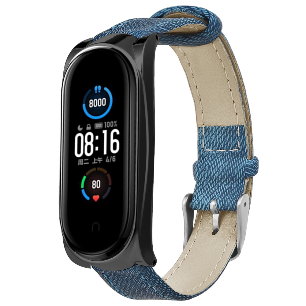 Bakeey-Buckle-Style-Denim-Pattern-Retro-Replacement-Leather-Strap-Smart-Watch-Band-For-Xiaomi-Mi-Ban-1719237-5