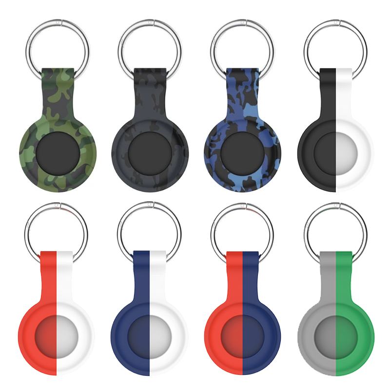 Bakeey-Camouflage-Portable-Soft-Silicone-Protective-Cover-Sleeve-with-Keychain-for-Apple-Airtags-blu-1848593-1