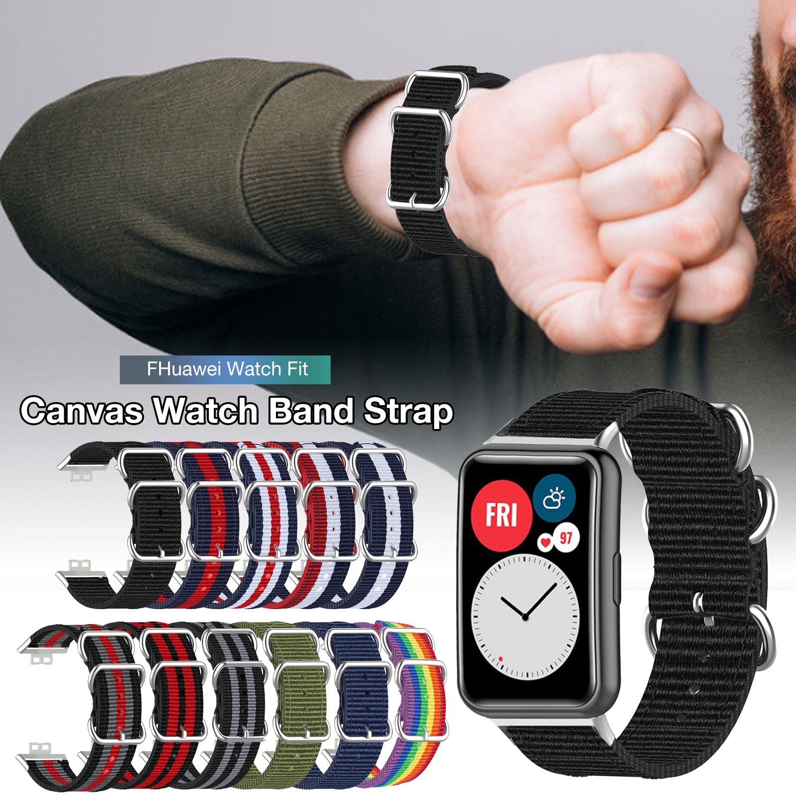Bakeey-Colorful-Sweatproof-Canvas-Nylon-Watch-Band-Strap-Replacement-for-lrmHuawei-Watch-Fit-1817378-1