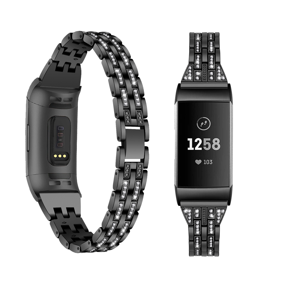 Bakeey-Crystal-Stainless-Steel-Replacement-Watch-Band-Strap-for-Fitbit-Charge-3-Smart-Watch-1477172-2