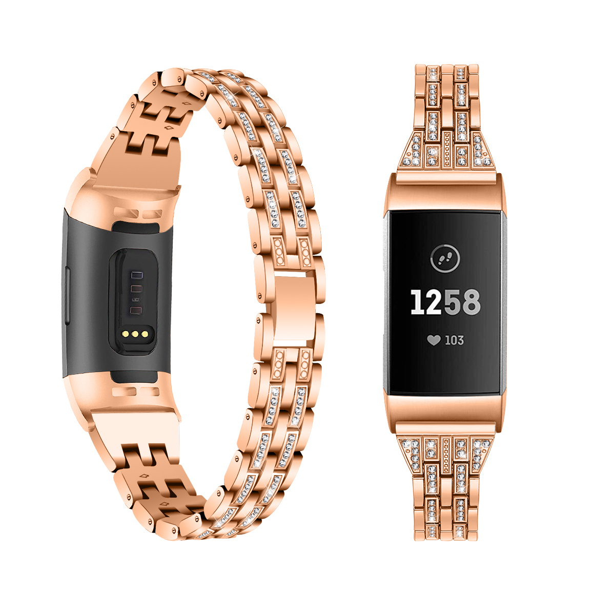 Bakeey-Crystal-Stainless-Steel-Replacement-Watch-Band-Strap-for-Fitbit-Charge-3-Smart-Watch-1477172-4