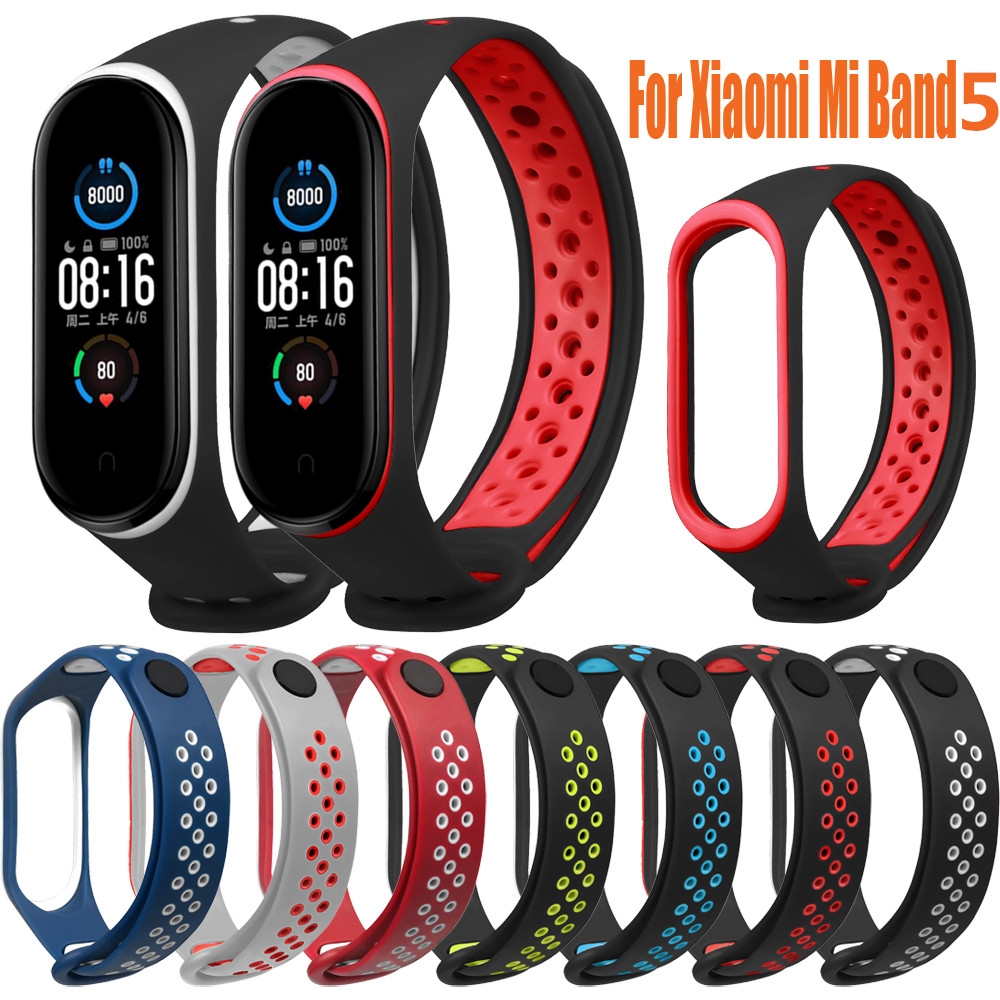 Bakeey-Double-Color-Silicone-Watch-Strap-for-Xiaomi-mi-band-5-Smart-Watch-Non-original-1700230-1