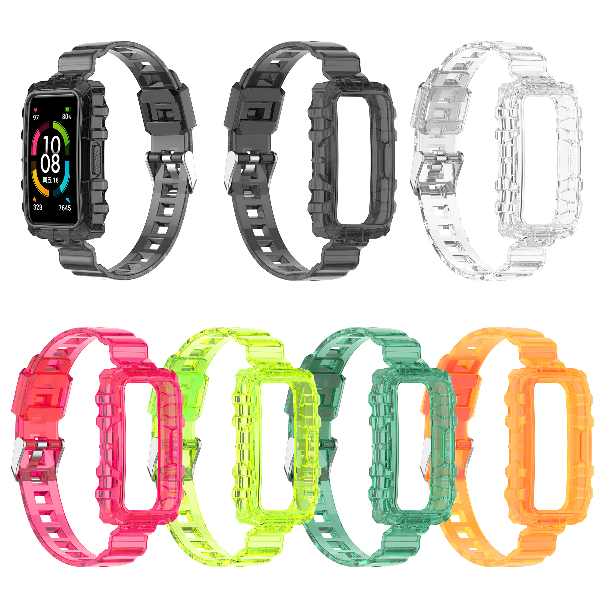 Bakeey-Fashion-Comfortable-Translucent-Soft-TPU-Watch-Band-Strap-Replacement-for-Huawei-Band-6-Honor-1878295-1