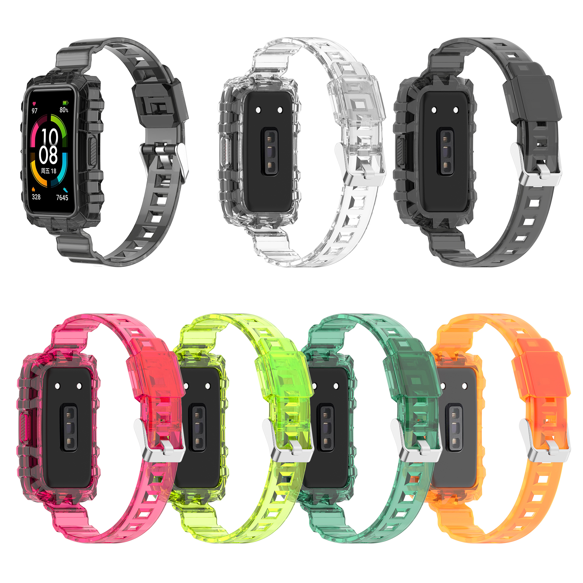 Bakeey-Fashion-Comfortable-Translucent-Soft-TPU-Watch-Band-Strap-Replacement-for-Huawei-Band-6-Honor-1878295-2