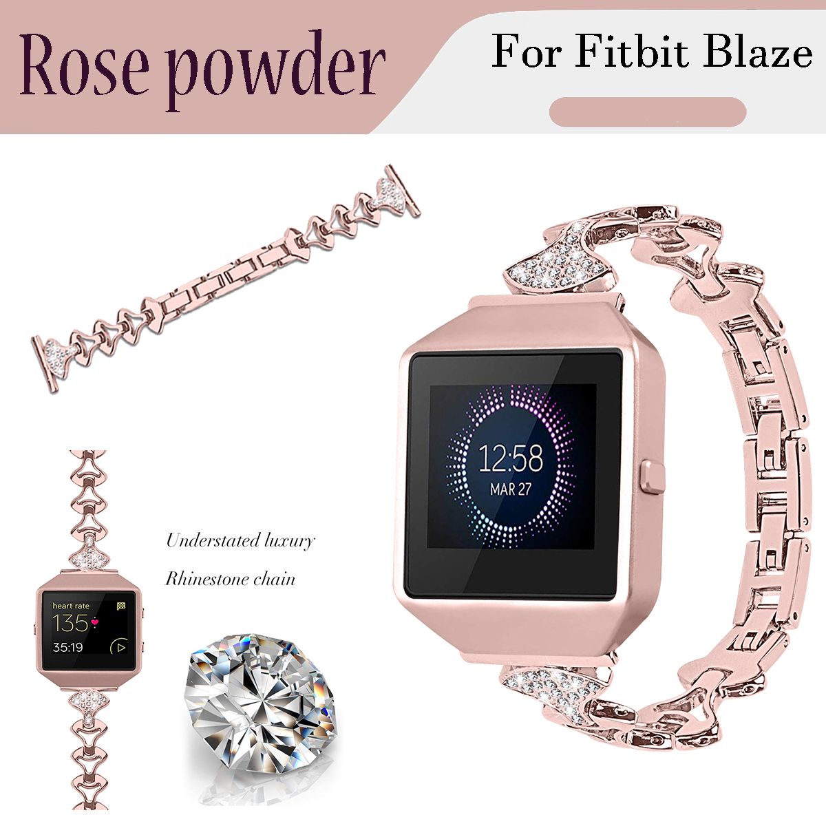 Bakeey-Fashionable-Replacement-Stainless-Steel-Crystal-Chain-Watch-Band-for-Fitbit-Smart-Watch-1533233-2