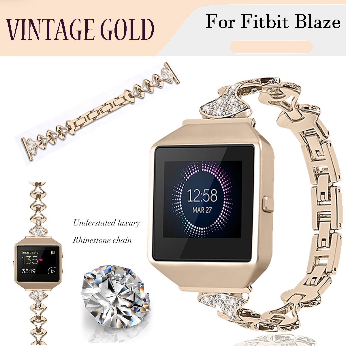Bakeey-Fashionable-Replacement-Stainless-Steel-Crystal-Chain-Watch-Band-for-Fitbit-Smart-Watch-1533233-3
