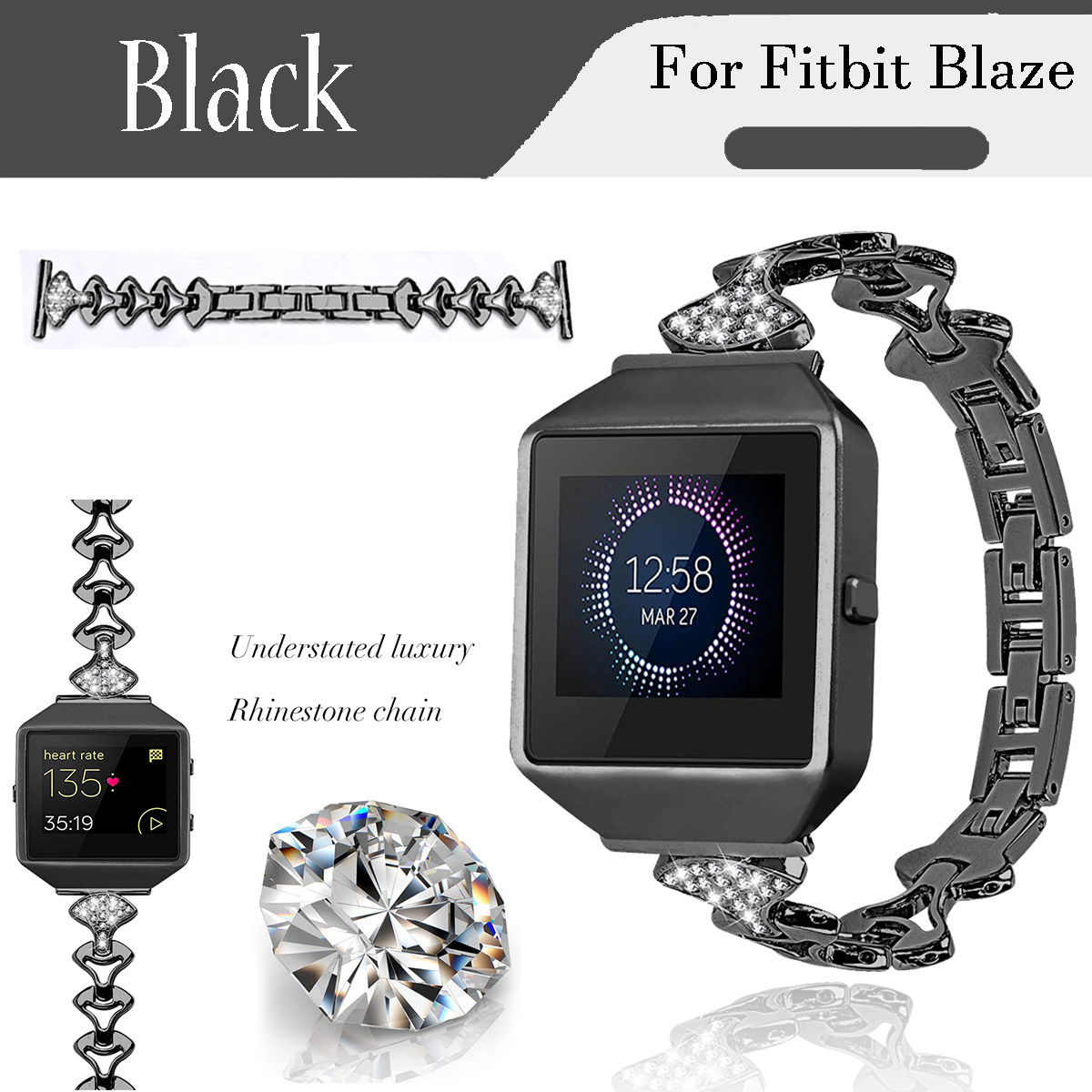 Bakeey-Fashionable-Replacement-Stainless-Steel-Crystal-Chain-Watch-Band-for-Fitbit-Smart-Watch-1533233-4