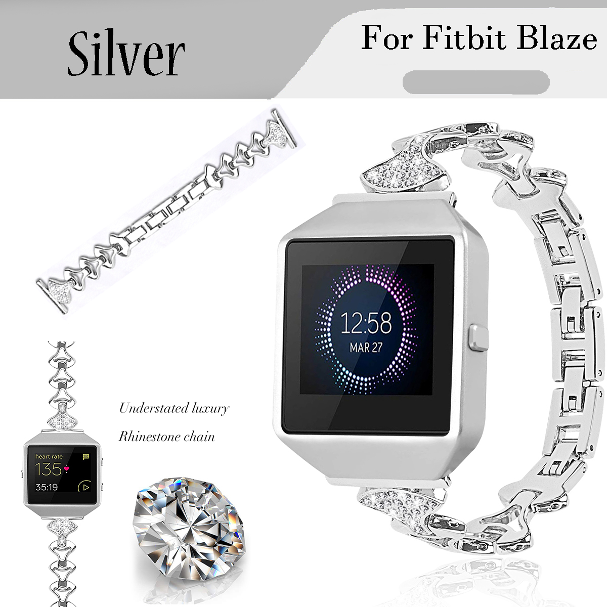 Bakeey-Fashionable-Replacement-Stainless-Steel-Crystal-Chain-Watch-Band-for-Fitbit-Smart-Watch-1533233-5
