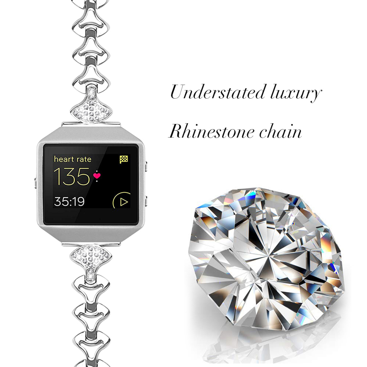 Bakeey-Fashionable-Replacement-Stainless-Steel-Crystal-Chain-Watch-Band-for-Fitbit-Smart-Watch-1533233-7