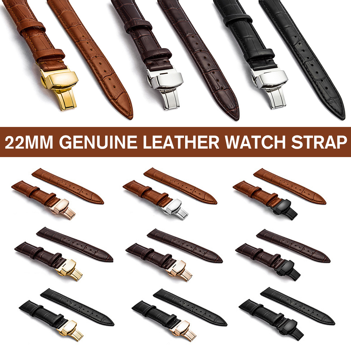 Bakeey-Genuine-Leather-22MM-24MM-Watch-Band-Kit-Butterfly-Buckle-Deployment-Clasp-Strap-1652171-1