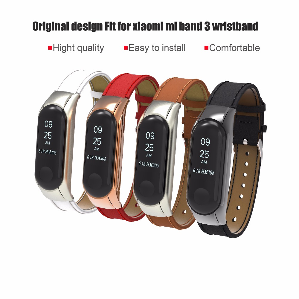 Bakeey-Leather-Strap-with-Metal-Frame-Replacement-Wristband-for-Xiaomi-Mi-Band-3-Smart-Bracelet--Non-1320777-1