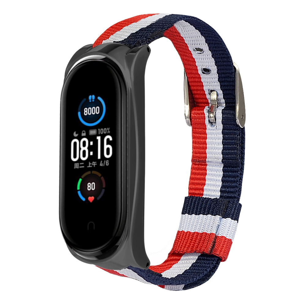Bakeey-Metal-Shell-Striped-Canvas-Replacement-Strap-Smart-Watch-Band-For-Xiaomi-Mi-Band-5-Non-origin-1716732-2