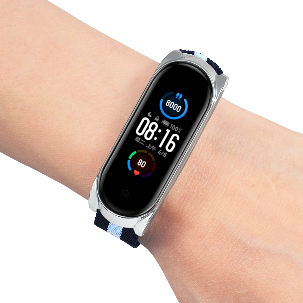 Bakeey-Metal-Shell-Striped-Canvas-Replacement-Strap-Smart-Watch-Band-For-Xiaomi-Mi-Band-5-Non-origin-1716732-18