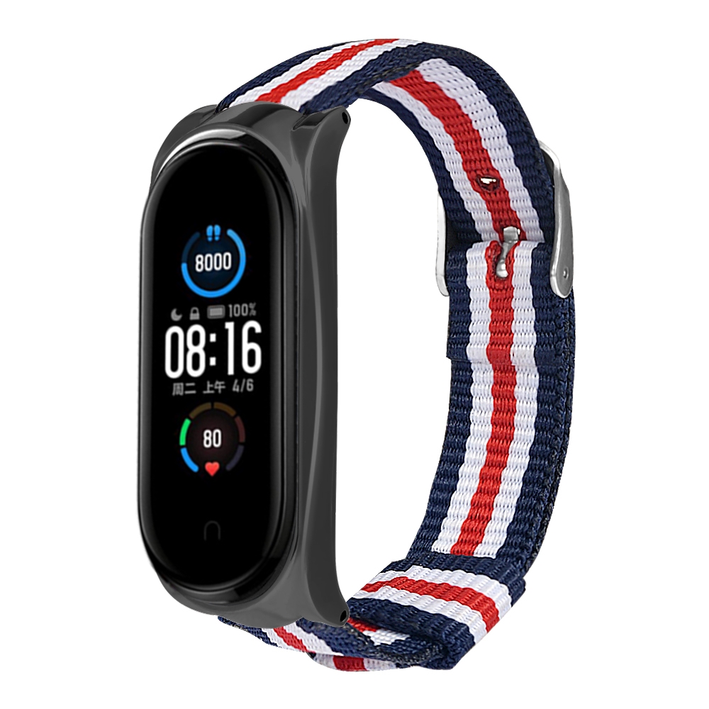 Bakeey-Metal-Shell-Striped-Canvas-Replacement-Strap-Smart-Watch-Band-For-Xiaomi-Mi-Band-5-Non-origin-1716732-5