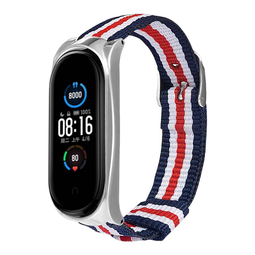 Bakeey-Metal-Shell-Striped-Canvas-Replacement-Strap-Smart-Watch-Band-For-Xiaomi-Mi-Band-5-Non-origin-1716732-6