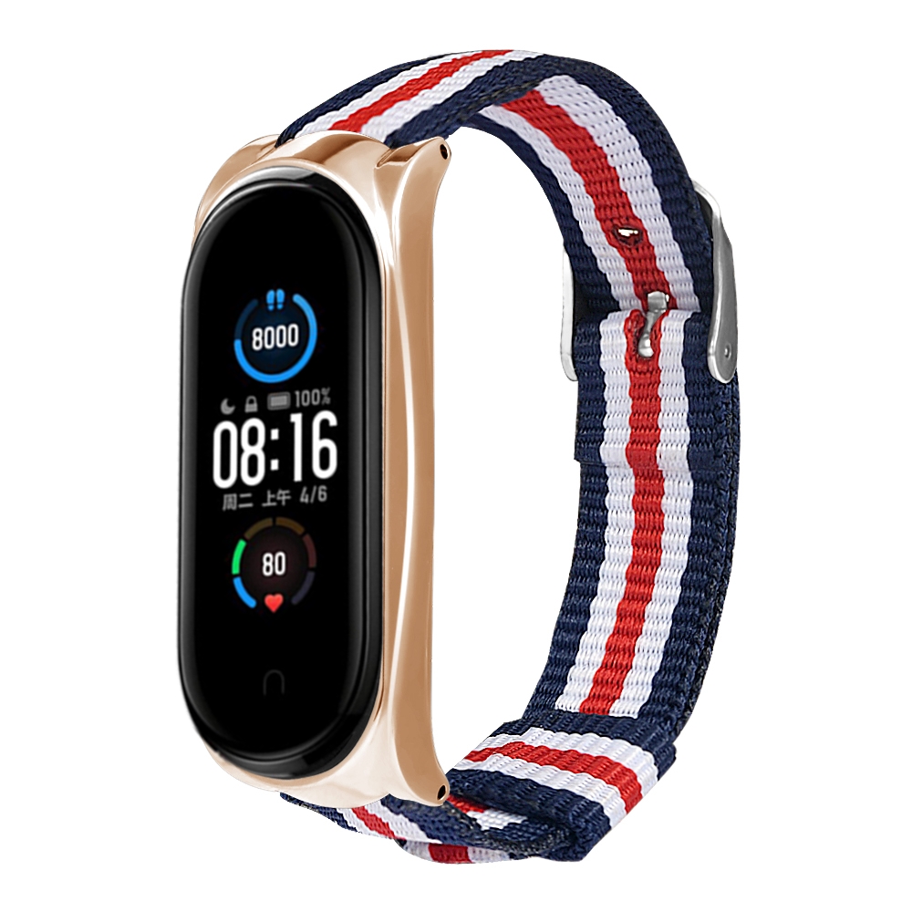 Bakeey-Metal-Shell-Striped-Canvas-Replacement-Strap-Smart-Watch-Band-For-Xiaomi-Mi-Band-5-Non-origin-1716732-7