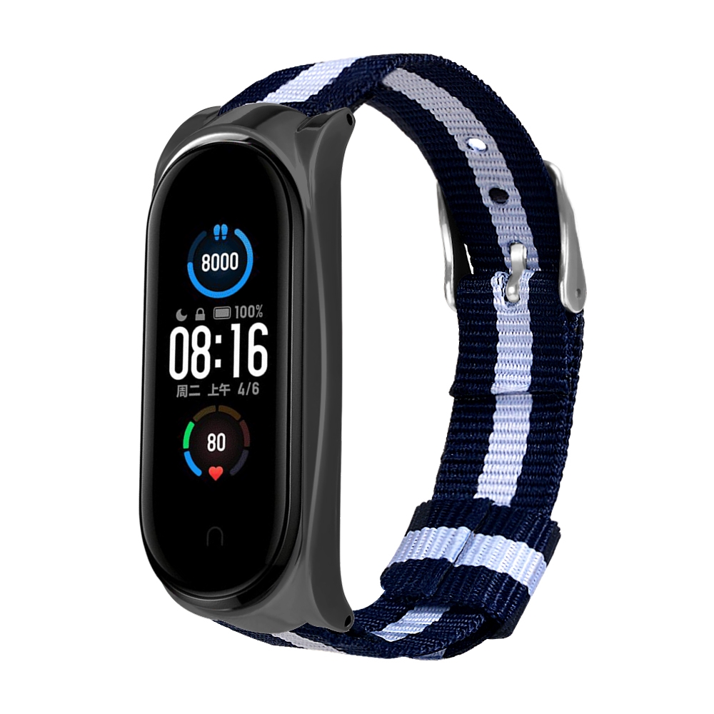 Bakeey-Metal-Shell-Striped-Canvas-Replacement-Strap-Smart-Watch-Band-For-Xiaomi-Mi-Band-5-Non-origin-1716732-8