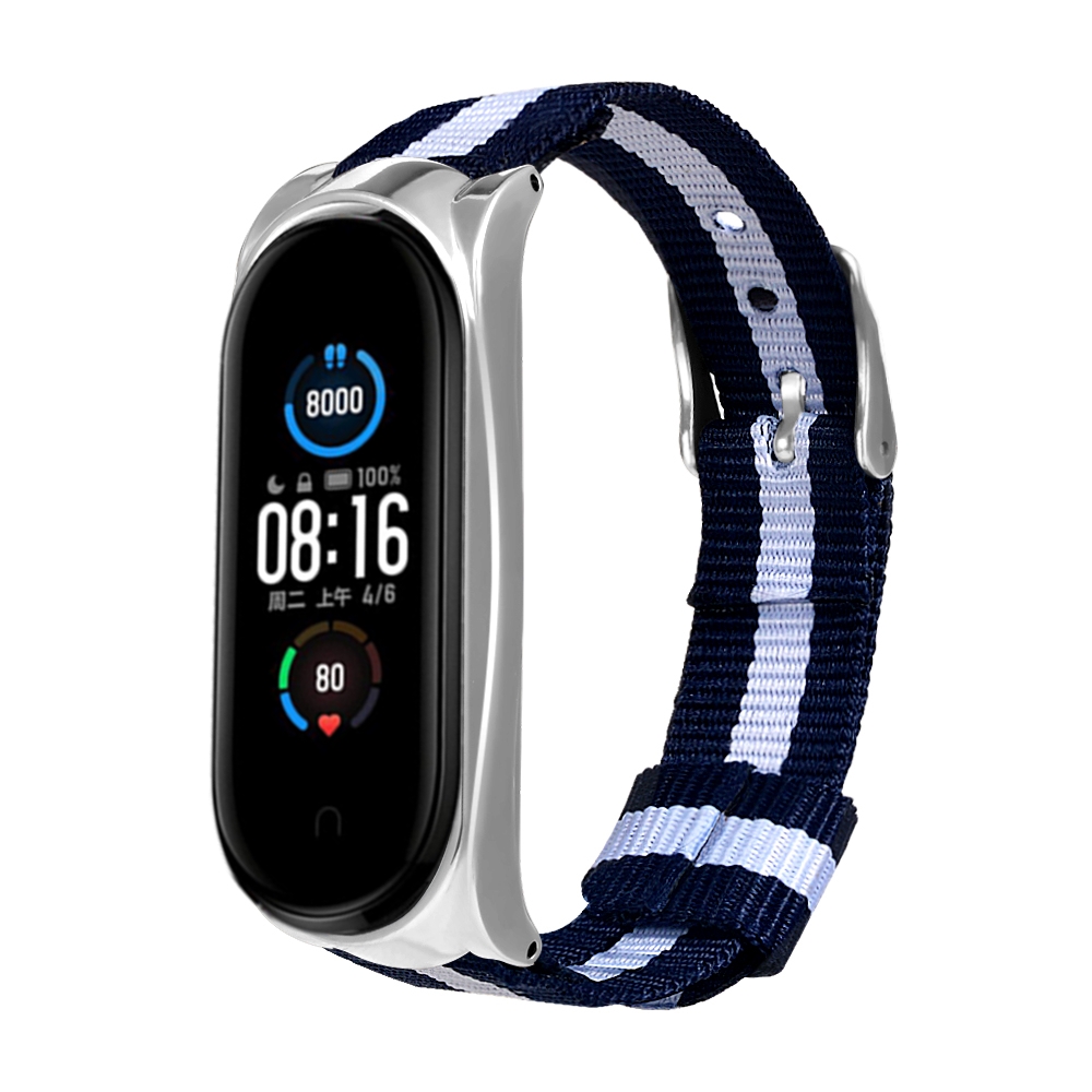 Bakeey-Metal-Shell-Striped-Canvas-Replacement-Strap-Smart-Watch-Band-For-Xiaomi-Mi-Band-5-Non-origin-1716732-9