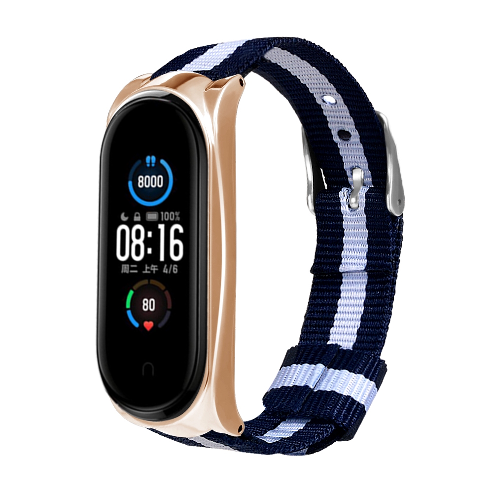 Bakeey-Metal-Shell-Striped-Canvas-Replacement-Strap-Smart-Watch-Band-For-Xiaomi-Mi-Band-5-Non-origin-1716732-10