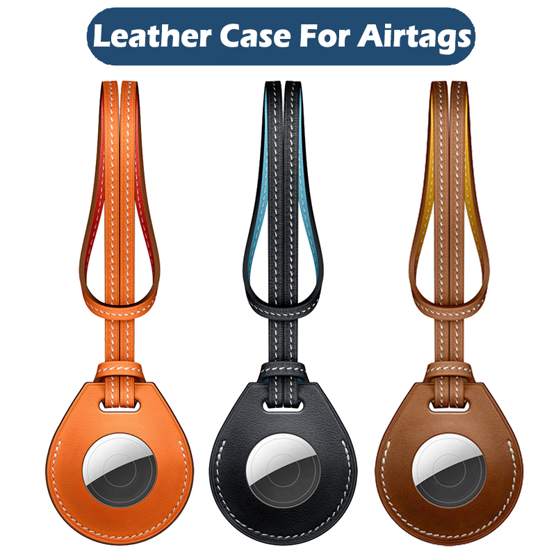 Bakeey-Portable-Long-Strap-PU-Leather-Protective-Cover-Sleeve-for-Apple-Airtags-bluetooth-Tracker-1851380-1