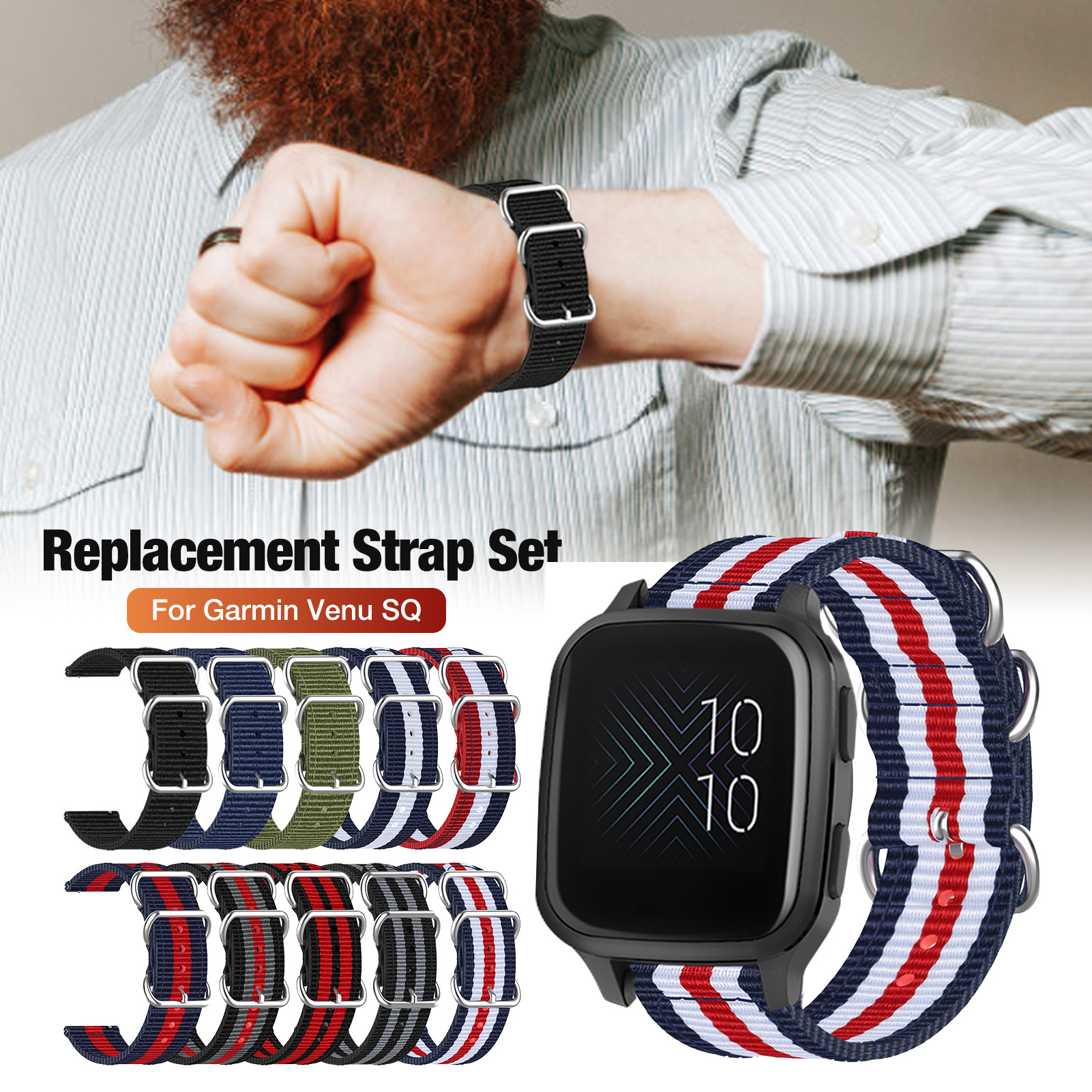 Bakeey-Three-ring-Canvas-Replacement-Strap-Smart-Watch-Band-For-Garmin-Venu-SQ-1806550-4