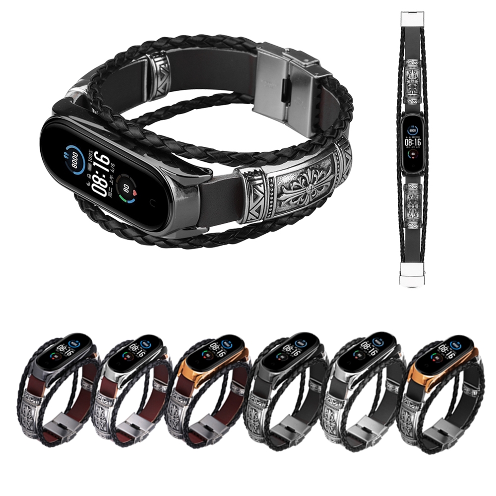 DIY-Leather-Metal-Case-Watch-Band-Watch-Strap-for-Xiaomi-Miband-5-Mi-Band-5-NFC-Non-original-1732829-1