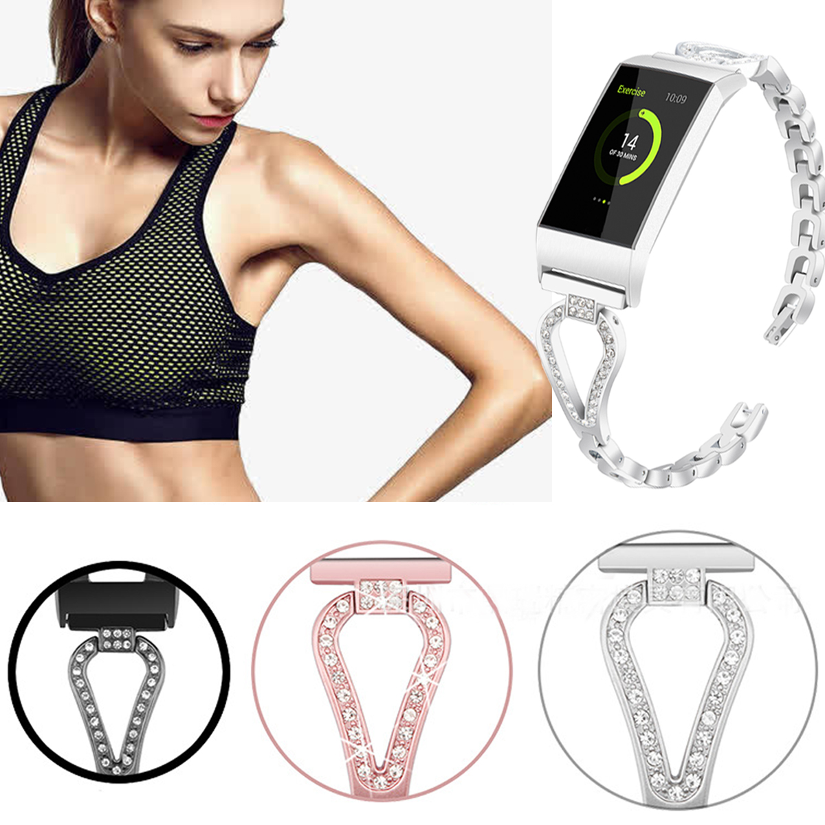 KALOAD-Metal-Watch-Band-Wristband-Strap-Replacemtn-for-Fitbit-Charge-3-Smart-Watch-1455616-1