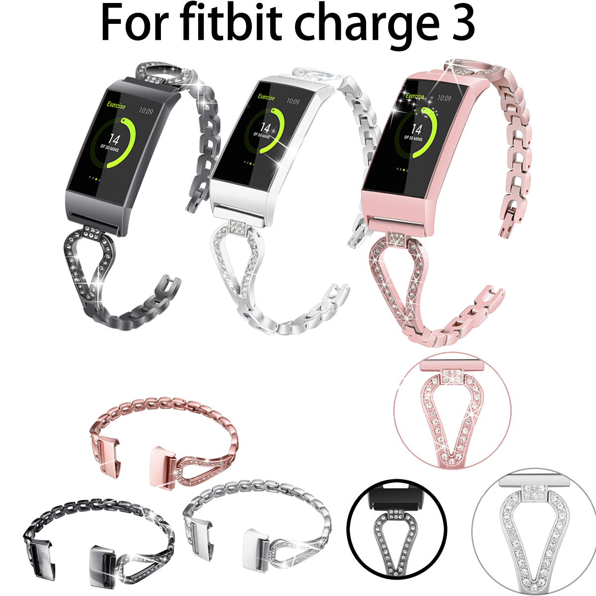 KALOAD-Metal-Watch-Band-Wristband-Strap-Replacemtn-for-Fitbit-Charge-3-Smart-Watch-1455616-2