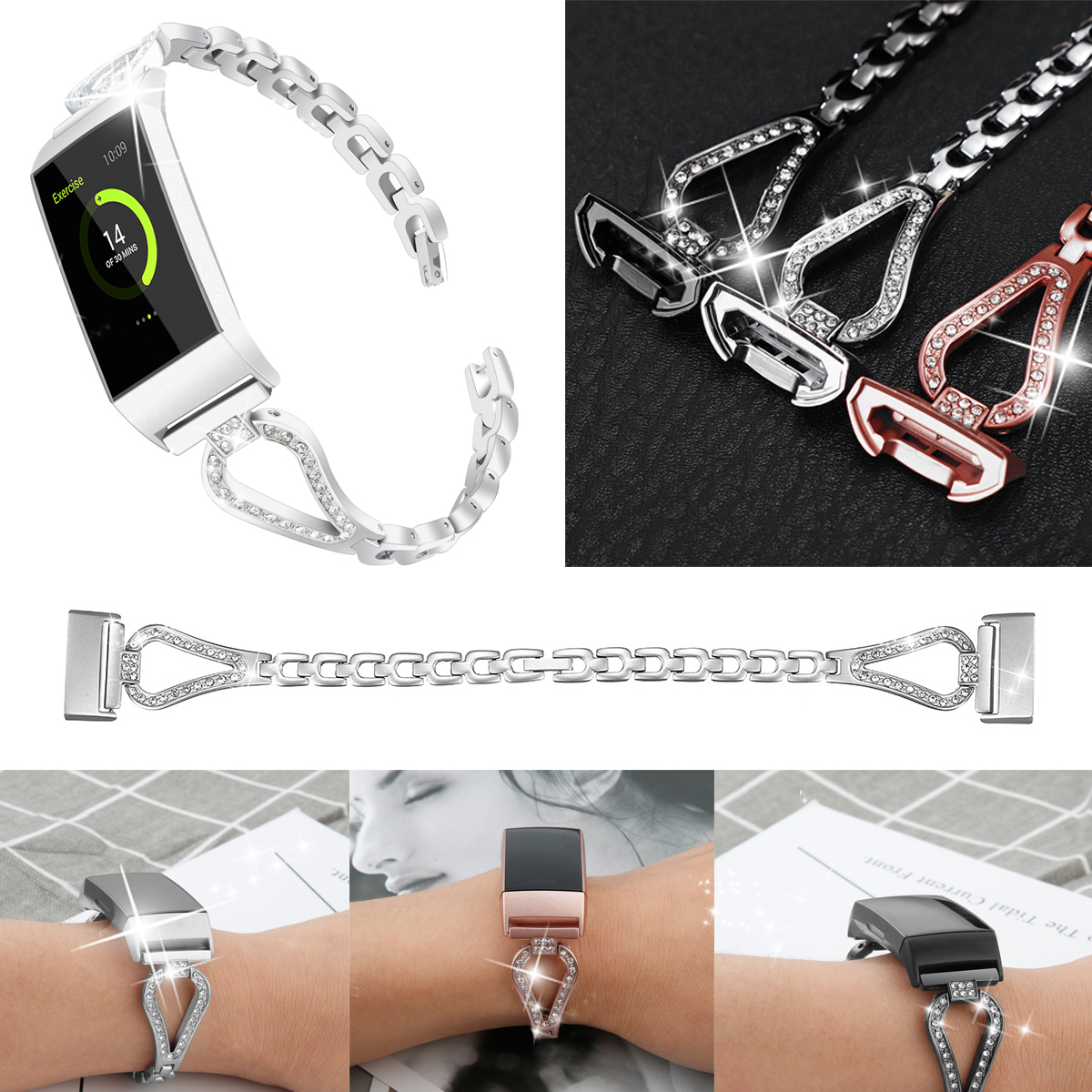 KALOAD-Metal-Watch-Band-Wristband-Strap-Replacemtn-for-Fitbit-Charge-3-Smart-Watch-1455616-4
