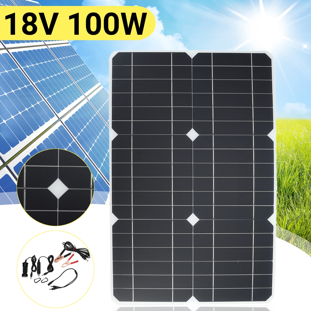 100W-18V-Solar-Panel-Monocrystalline-Silicon-Battery-Charger-Kit-for-Cycling-Climbing-Hiking-Camping-1778312-2