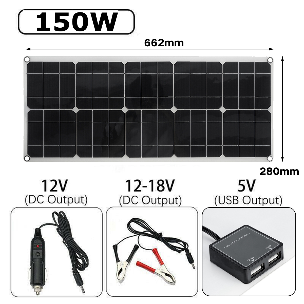 18V-Flexible-Solar-Panel-150W-5V-Dual-USB-Power-Bank-Solar-Panel-Kit-Complete-with-Controller-for-Ou-1757603-3