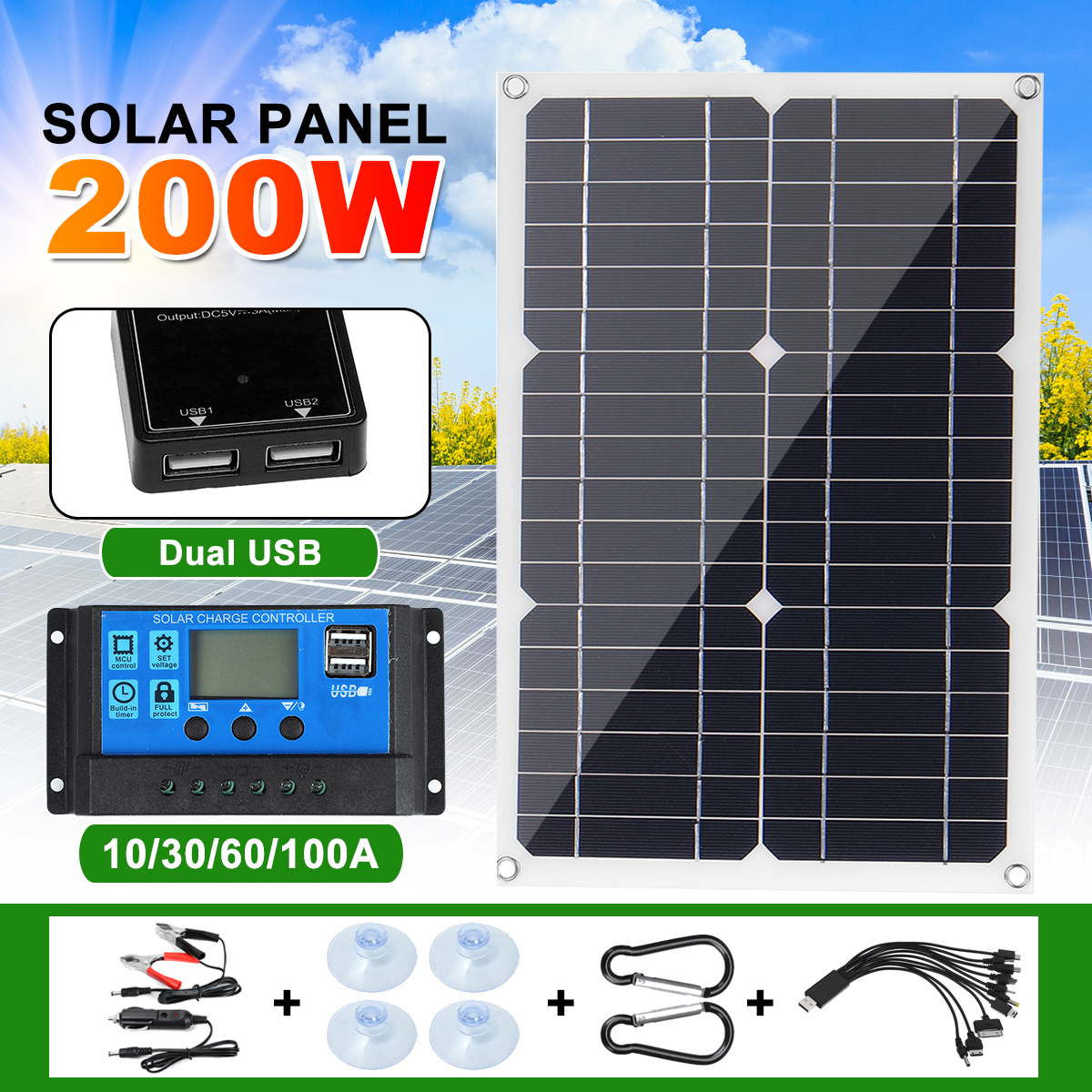 200W-Portable-Solar-Panel-Kit-Dual-DC-USB-Charger-Kit-W-None10A30A60A100A-Solar-Controller-Monocryst-1851663-2