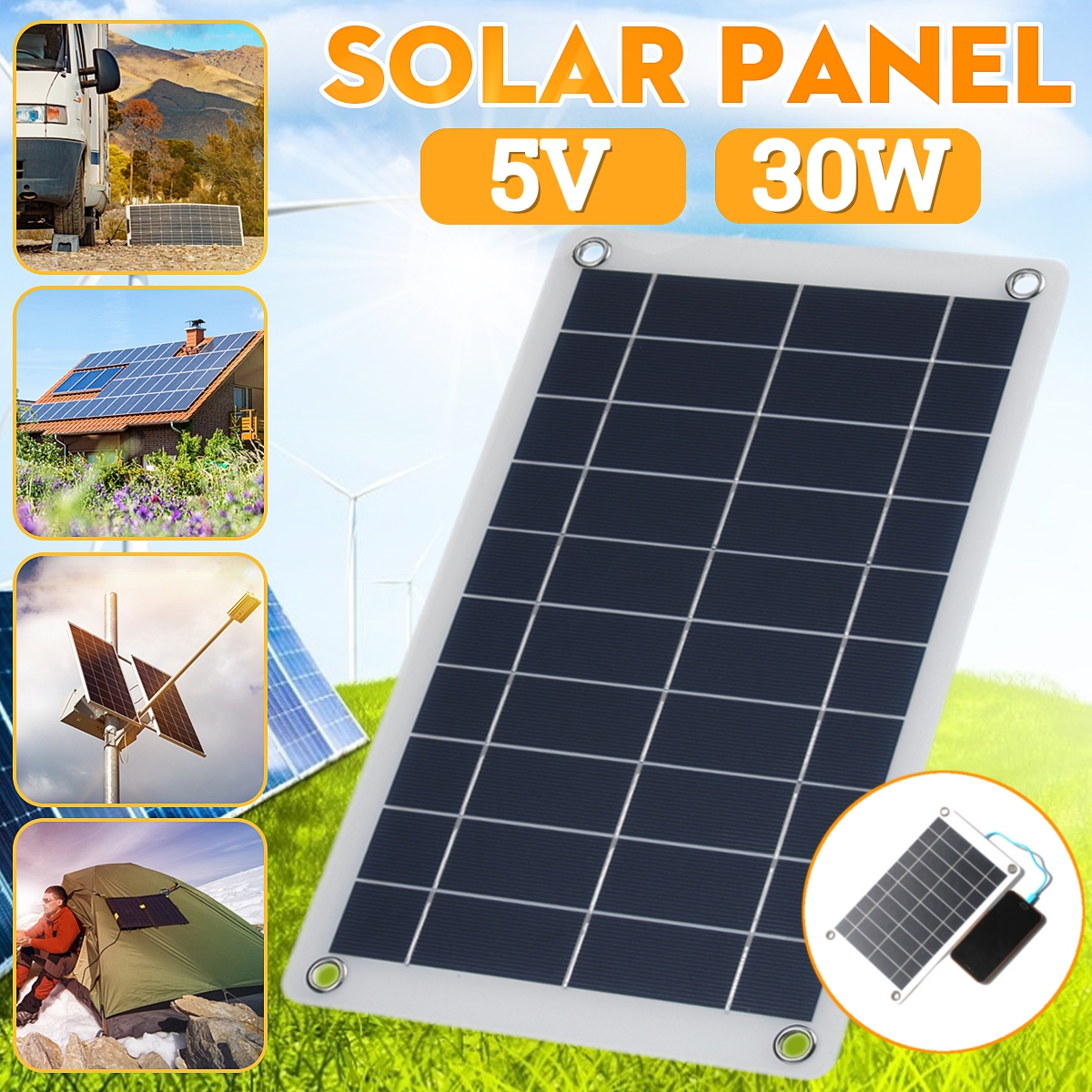 30W-5V-USB-Solar-Panel-Monocrystalline-Silicon-For-Outdoor-Cycling-Climbing-1778305-1