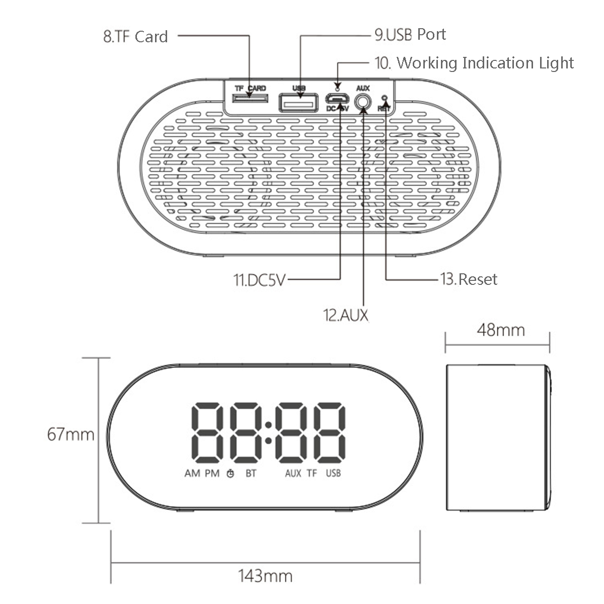 3W-4-Ohm-Alarm-Clock-Radio-Wireless-bluetooth-Speaker-Aux-TF-USB-Music-Mirror-LCD-Display-1413490-10