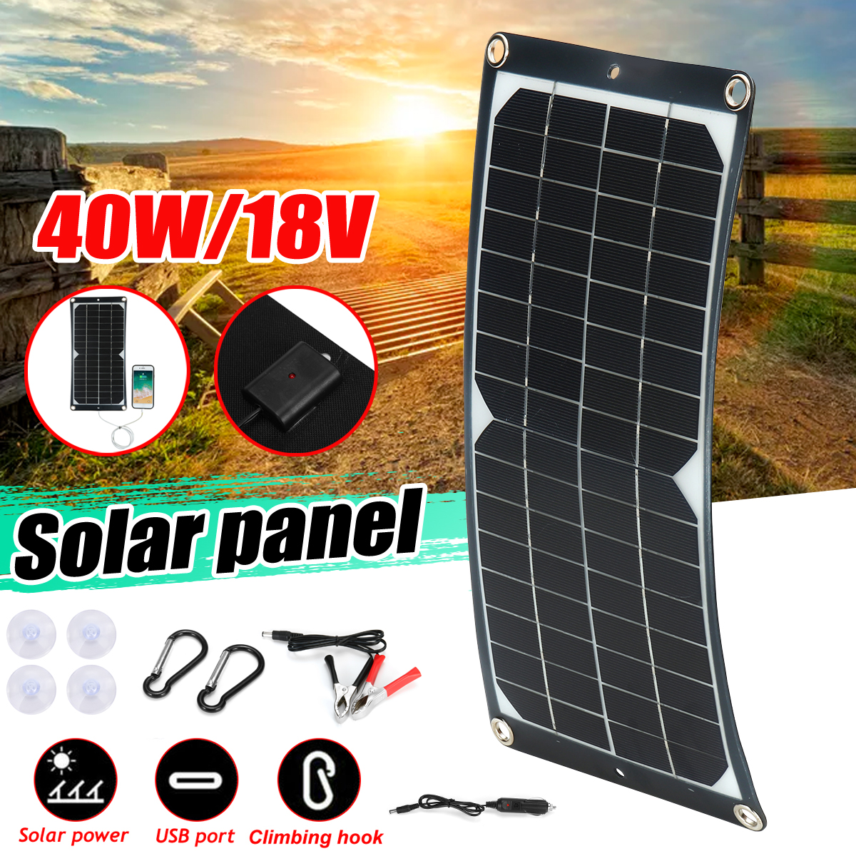 40W-Flexible-Monocrystalline-Solar-Panel-18V-Battery-Charger-Kit-For-Car-Van-1729221-1