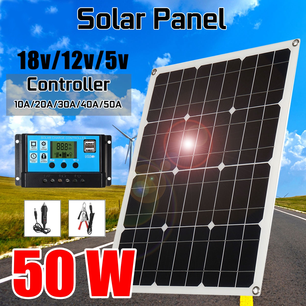 40W-Solar-Panel-Controller-Car-Charger-MC4-Output-Battery-Clip-Solar-Power-Panel-1456784-1