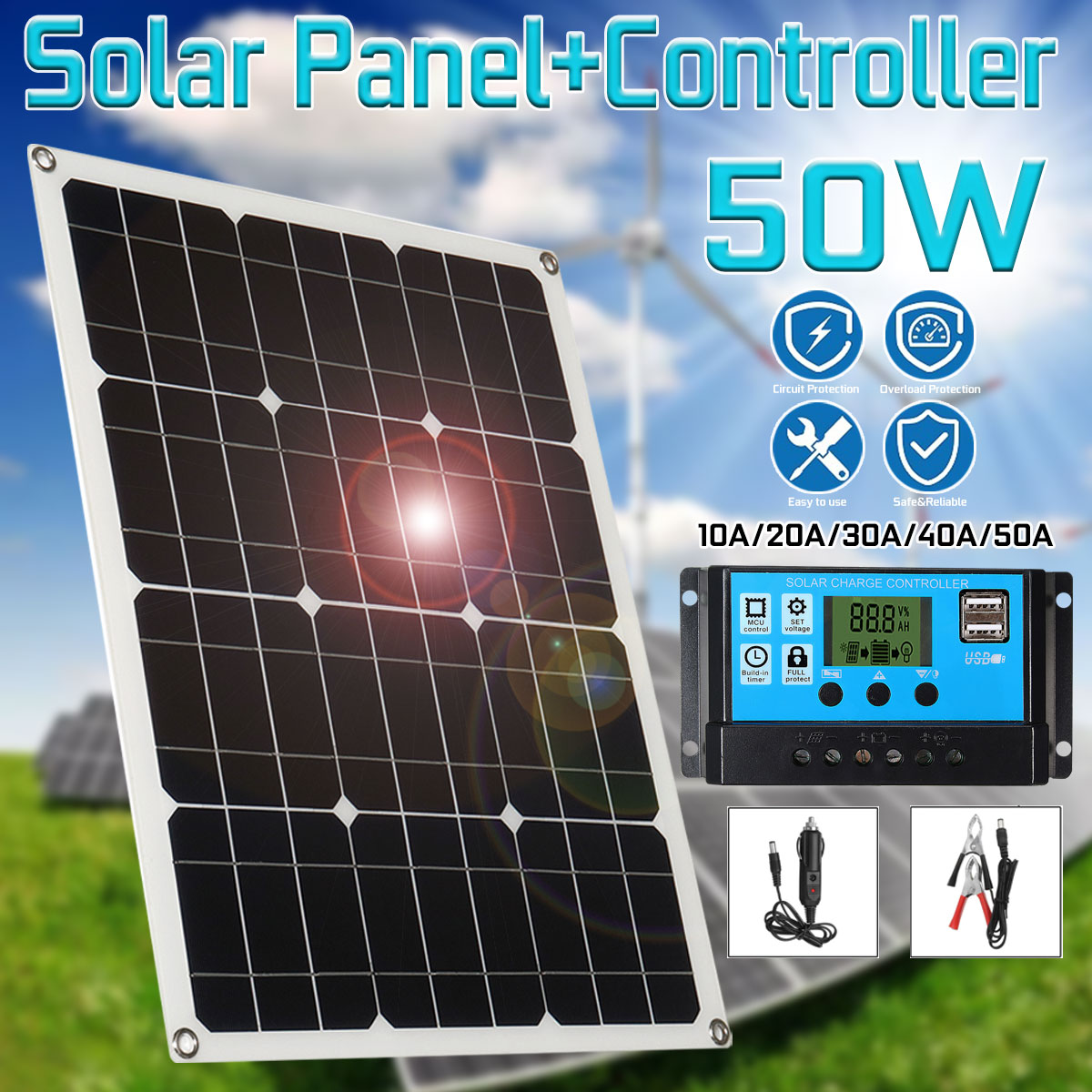 40W-Solar-Panel-Controller-Car-Charger-MC4-Output-Battery-Clip-Solar-Power-Panel-1456784-2