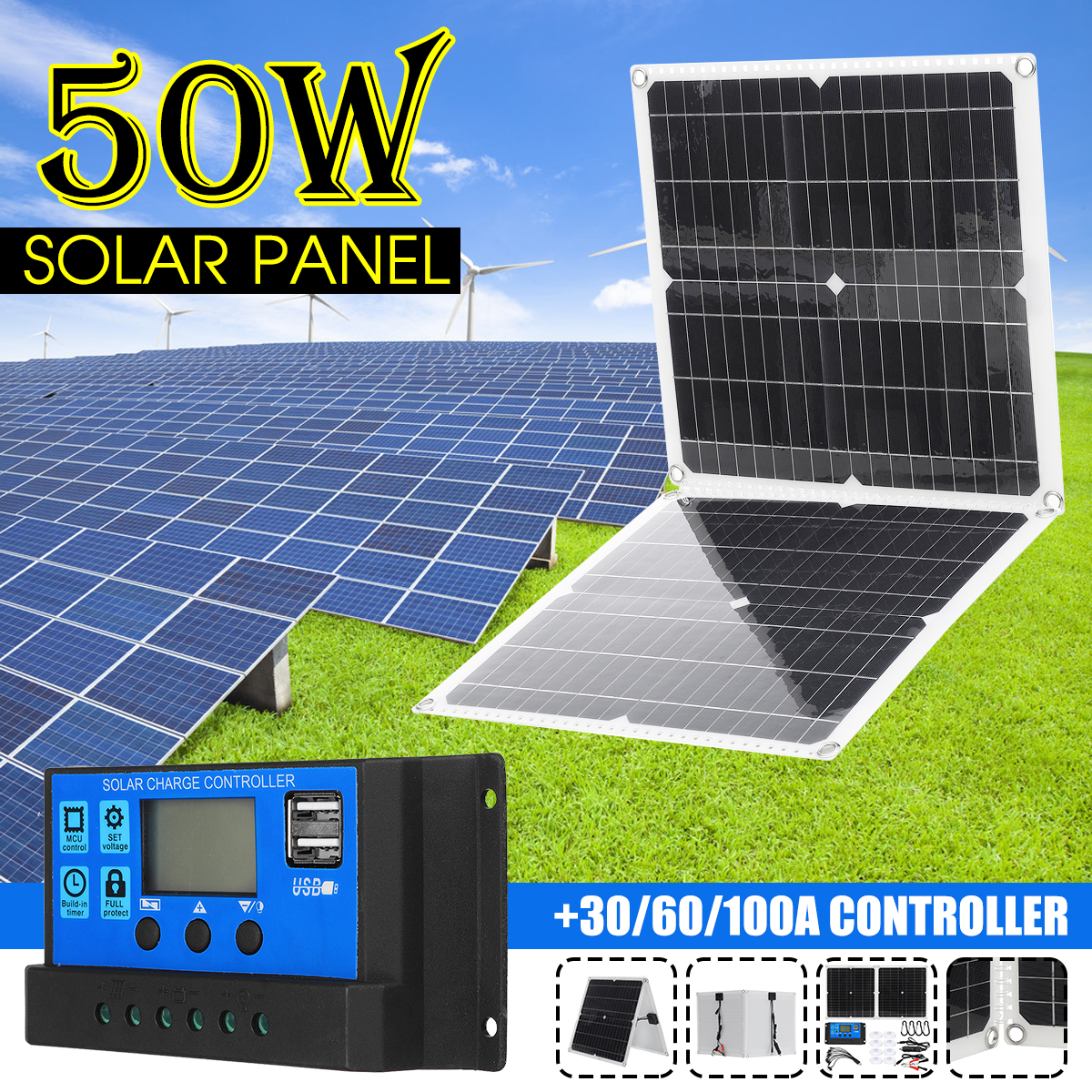 50W-Foldable-Solar-Charging-Panel-30-100A-LCD-Controller-Solar-Battery-Charger-Charging-Kits-1845862-2