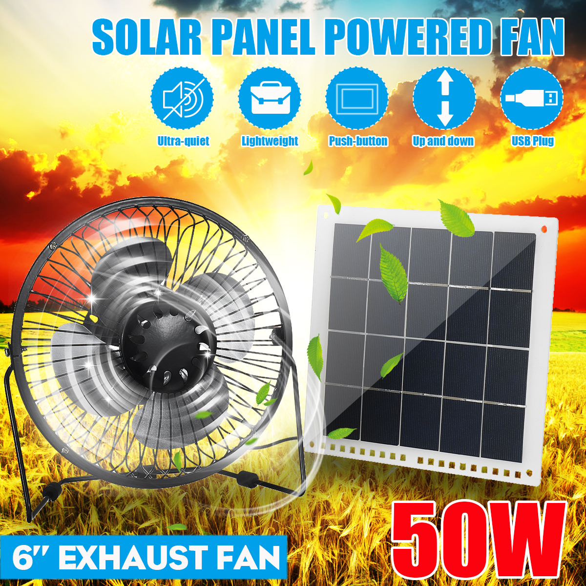 50W-Max-Polysilicon-Solar-Panel-Fan-6-Inch-Solar-Powered-Fan-USB-Port-DC-Solar-Power-Panel-1884142-1
