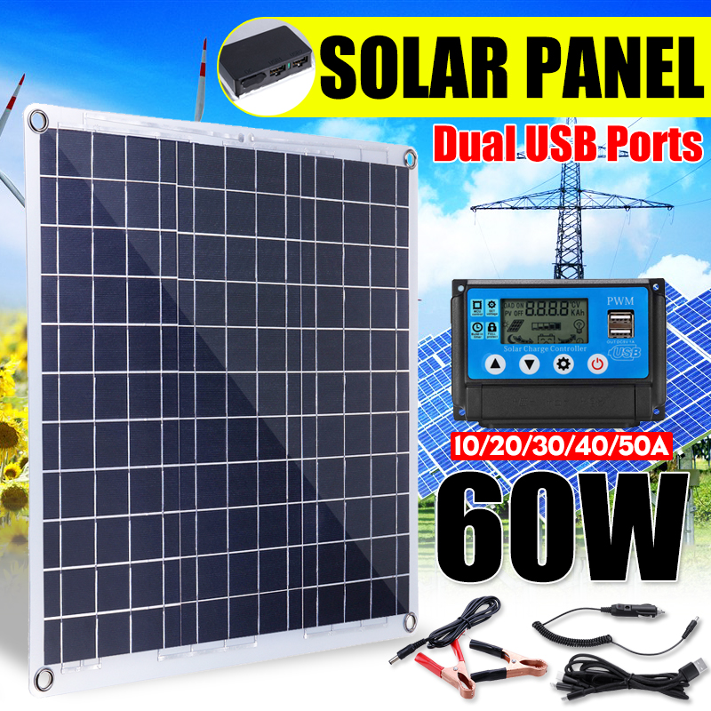 60W-DC-12V-60W-Solar-Panel-5V-Dual-USB-Ports-Battery-Charger-Aluminum-Plate-Solar-Powered-Panel-1497878-1