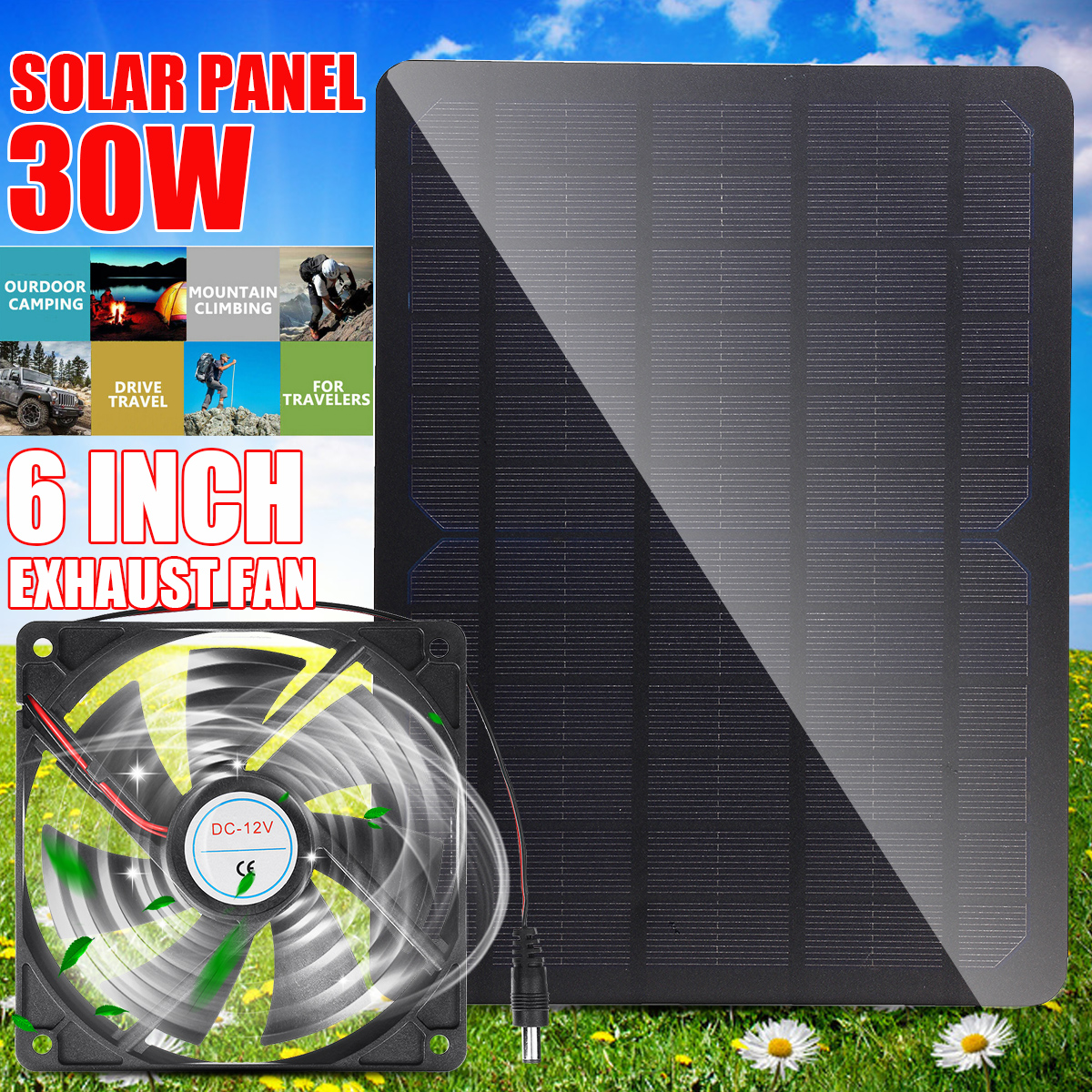 Solar-Exhaust-Fan-30W-Monocrystalline-Solar-Panel-Kit-5V-Battery-Charger-Power-Mono-Boat-Camping-1876706-3