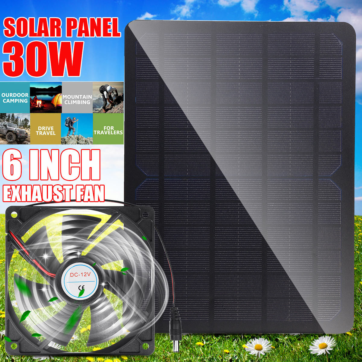 Solar-Exhaust-Fan-30W-Monocrystalline-Solar-Panel-Kit-5V-Battery-Charger-Power-Mono-Boat-Camping-1876706-3