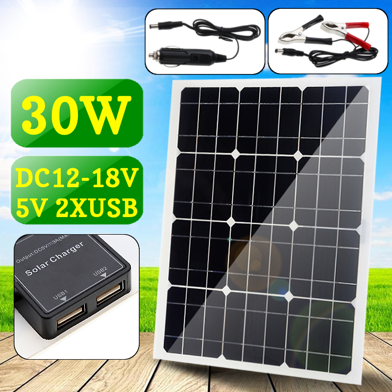 Solar-Panels-Double-USB-Interface-30W-12V5V-DC-Crocodile-Clip-Four-Heads-Monocrystalline-Solar-Panel-1352644-1