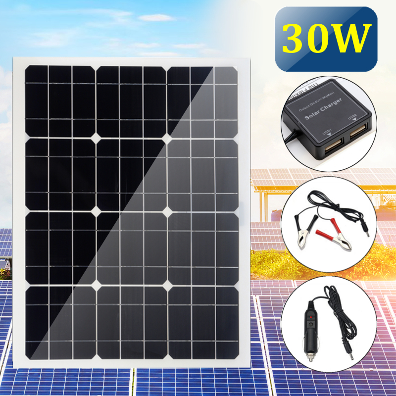 Solar-Panels-Double-USB-Interface-30W-12V5V-DC-Crocodile-Clip-Four-Heads-Monocrystalline-Solar-Panel-1352644-2