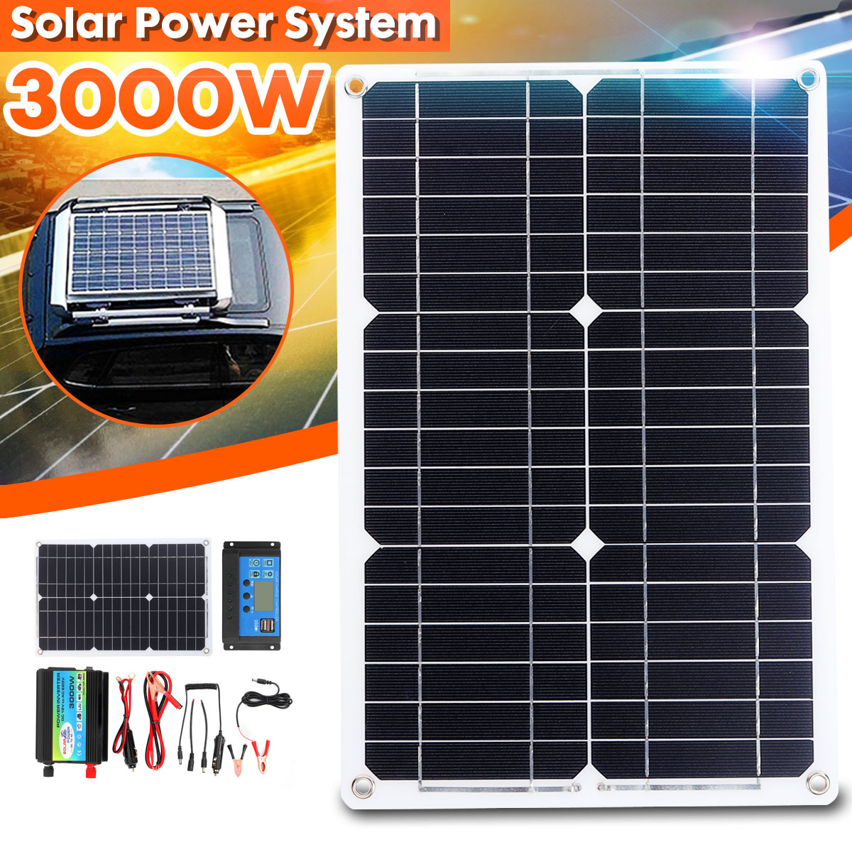 Solar-Power-System-18W-18V-Solar-Panel-Battery-Charger-3000W-Inverter-30A-1224V-Solar-Controller-USB-1874617-2